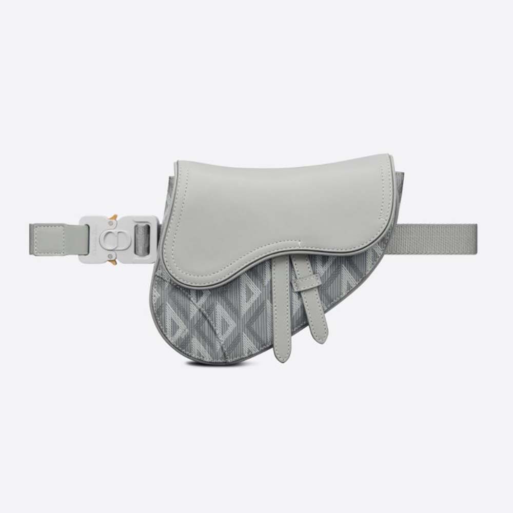 Front view Dior Men Mini Saddle Bag Dior Gray CD Diamond Canvas and Smooth Calfskin