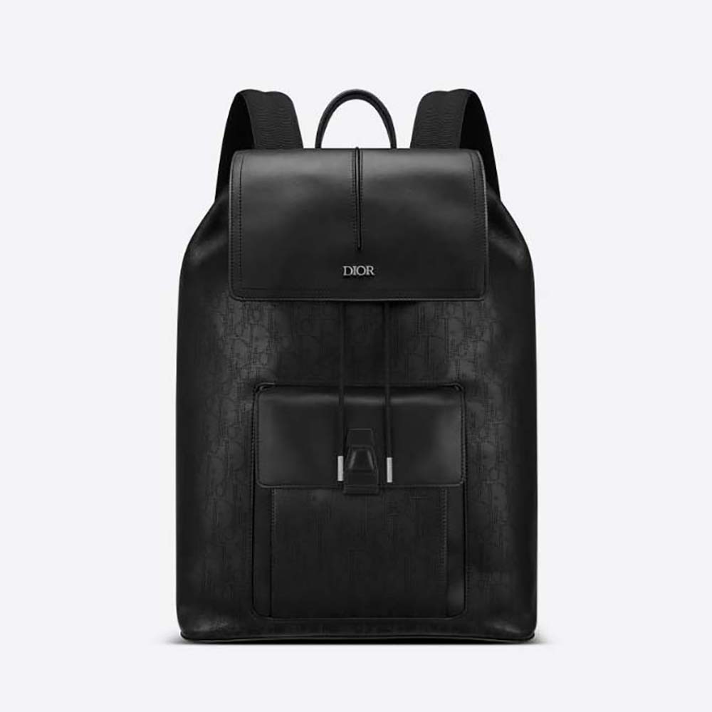Front view of Dior Men Motion Backpack Black Dior Oblique Galaxy leather