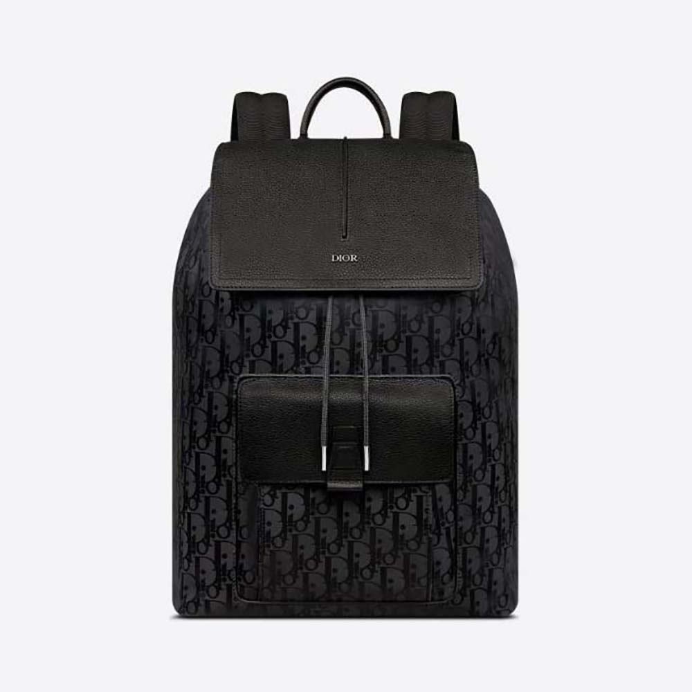 Front view of Dior Men Motion Backpack Black Dior Oblique Mirage