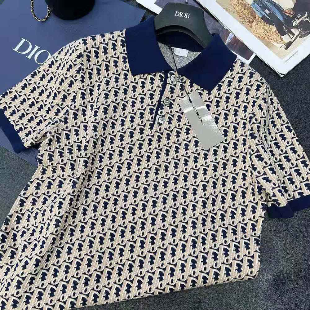 Dior Men Oblique Polo Shirt Blue Cotton Jacquard - image 4