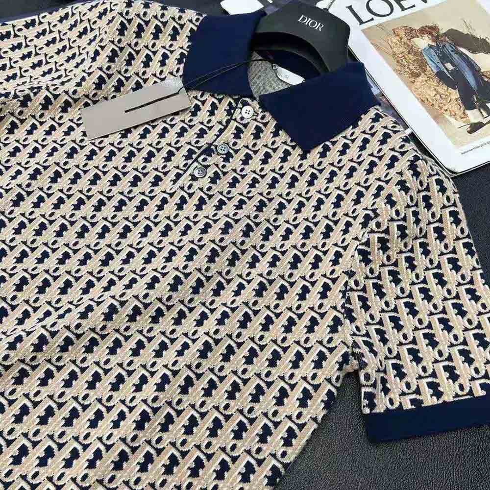 Dior Men Oblique Polo Shirt Blue Cotton Jacquard - image 8