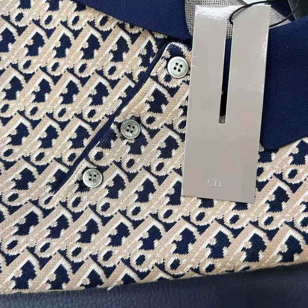 Dior Men Oblique Polo Shirt Blue Cotton Jacquard - image 9