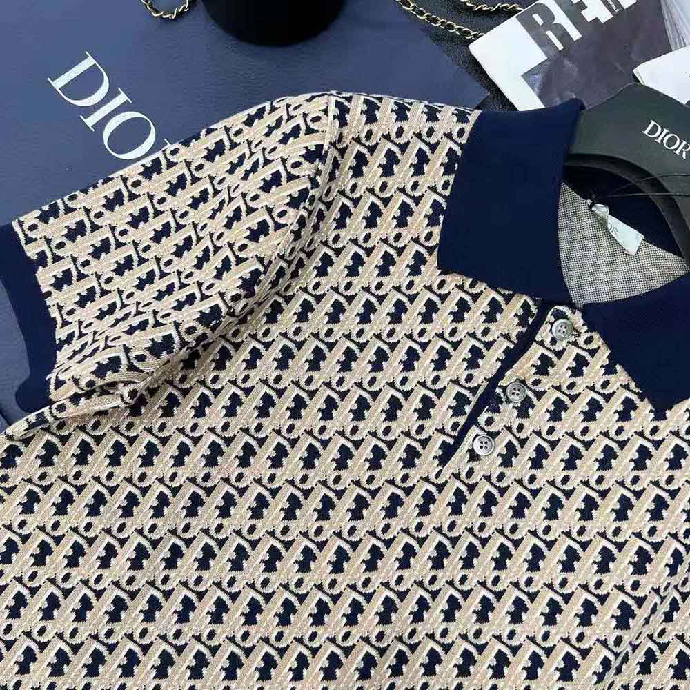 Dior Men Oblique Polo Shirt Blue Cotton Jacquard - image 7