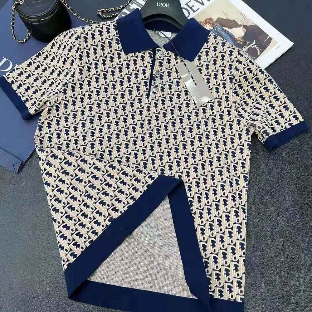 Dior Men Oblique Polo Shirt Blue Cotton Jacquard - image 5