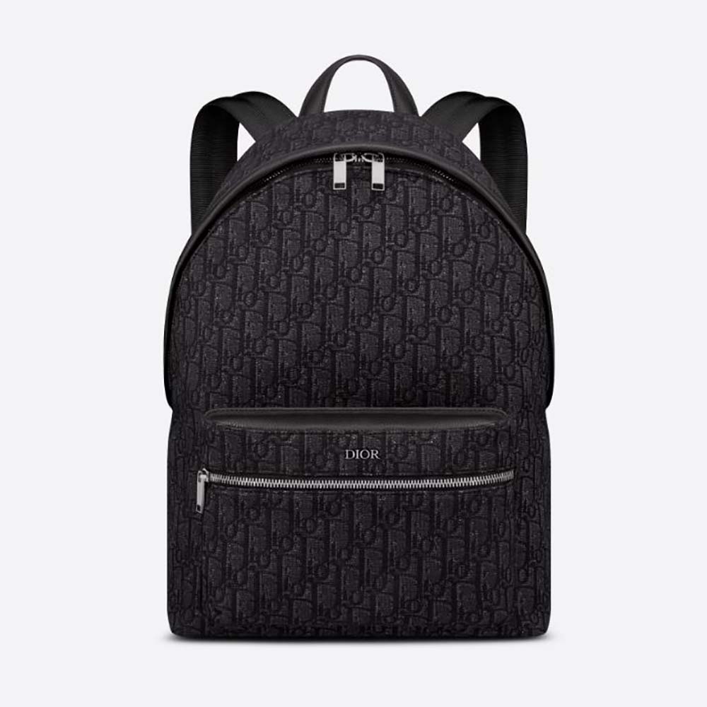 Front view of Dior Men Rider Backpack Black Dior Oblique Jacquard