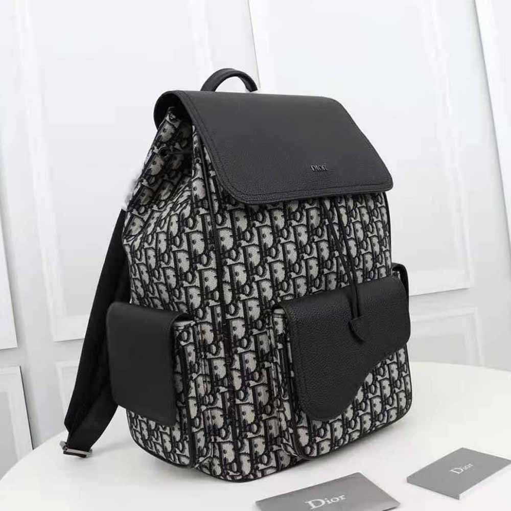 Dior Men Saddle Backpack Beige and Black Dior Oblique Jacquard and Black Grained Calfskin - image 4