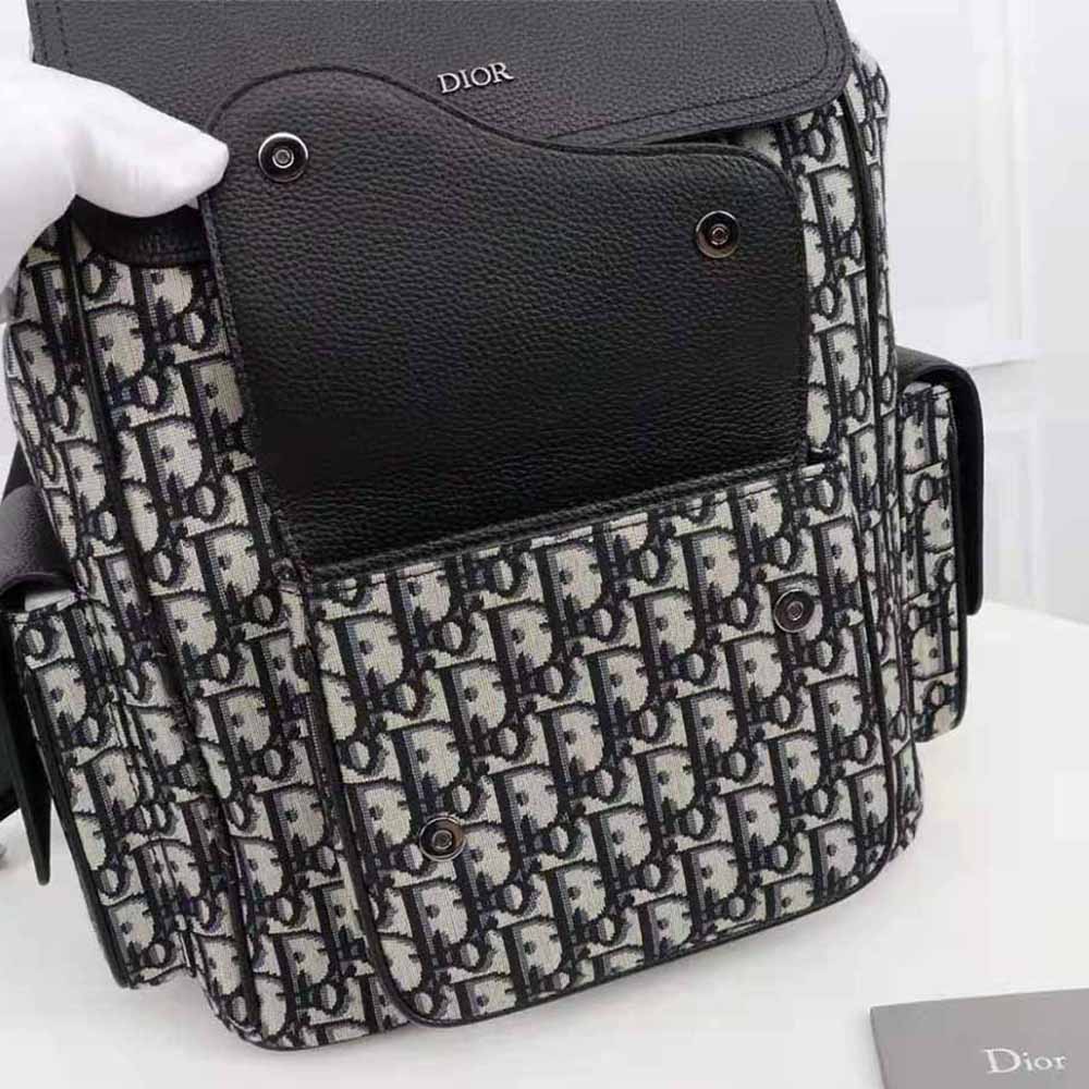 Dior Men Saddle Backpack Beige and Black Dior Oblique Jacquard and Black Grained Calfskin - image 7