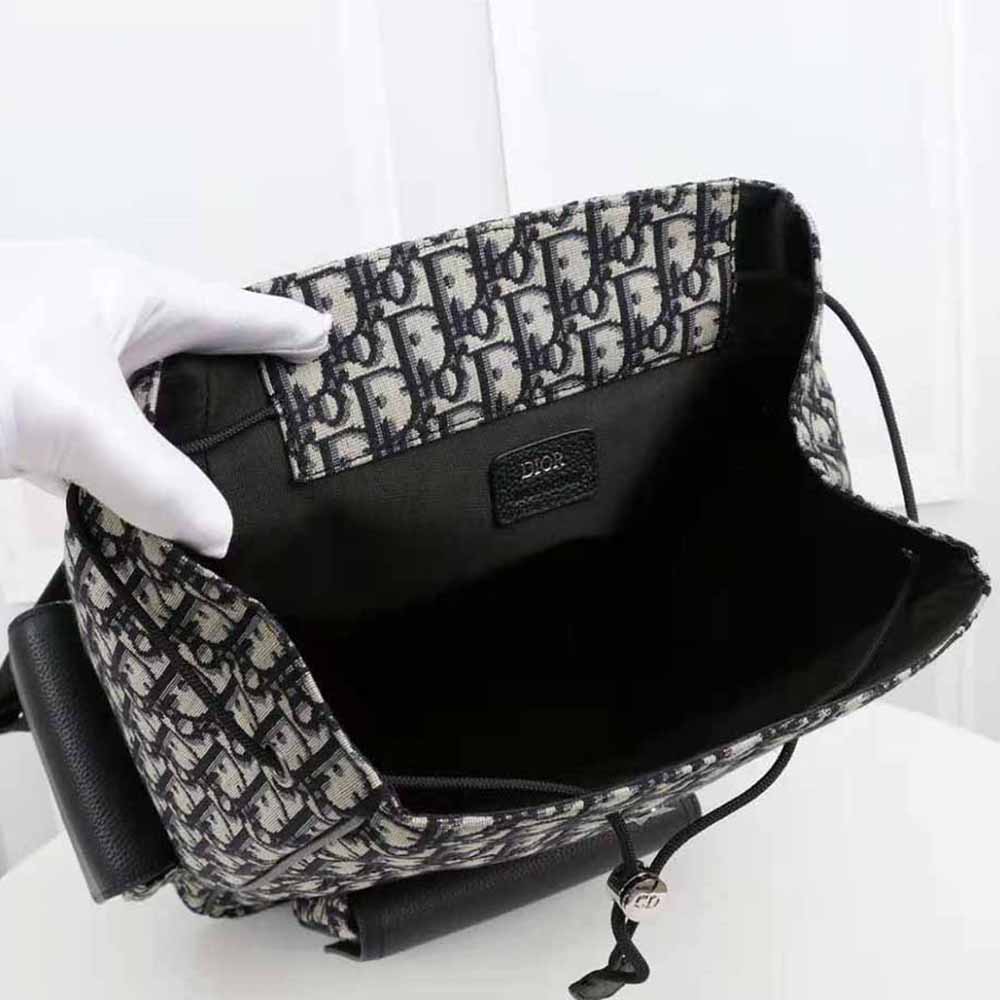 Dior Men Saddle Backpack Beige and Black Dior Oblique Jacquard and Black Grained Calfskin - image 6