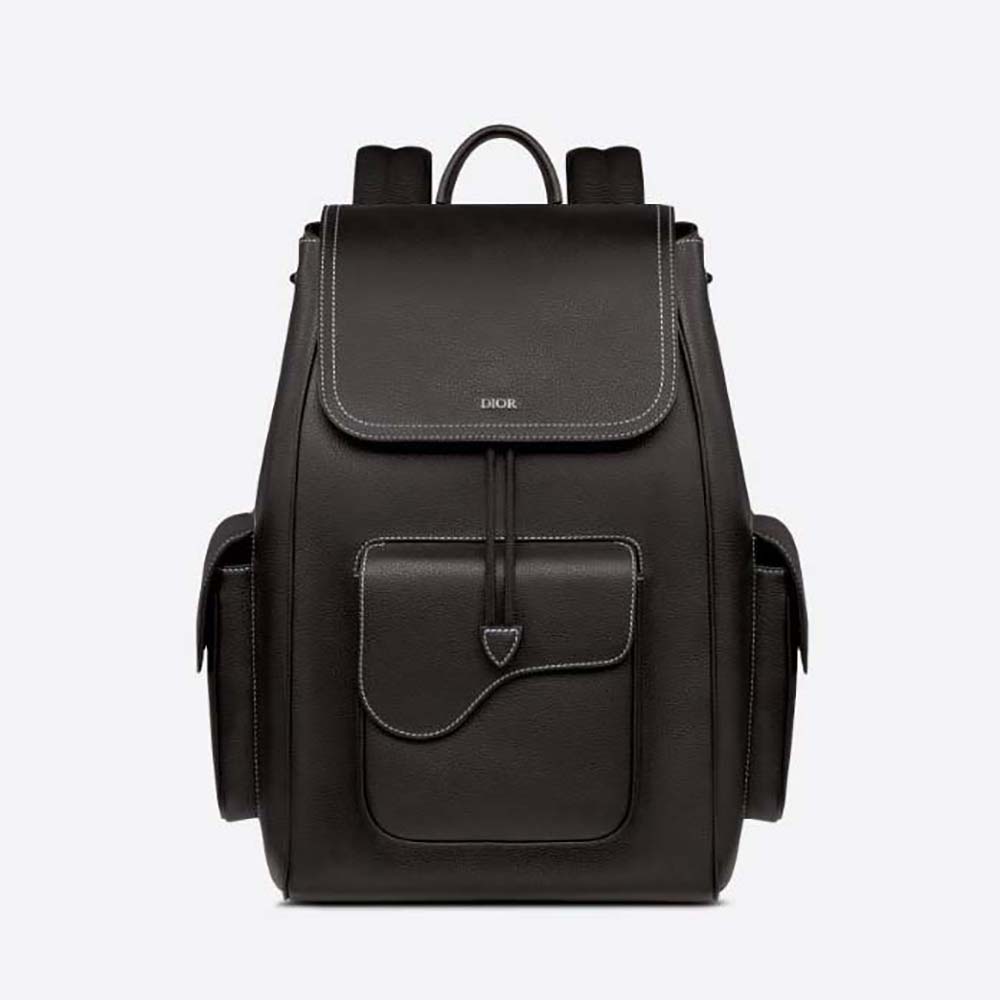 Front view of Dior Men Saddle Backpack Black Grained Calfskin