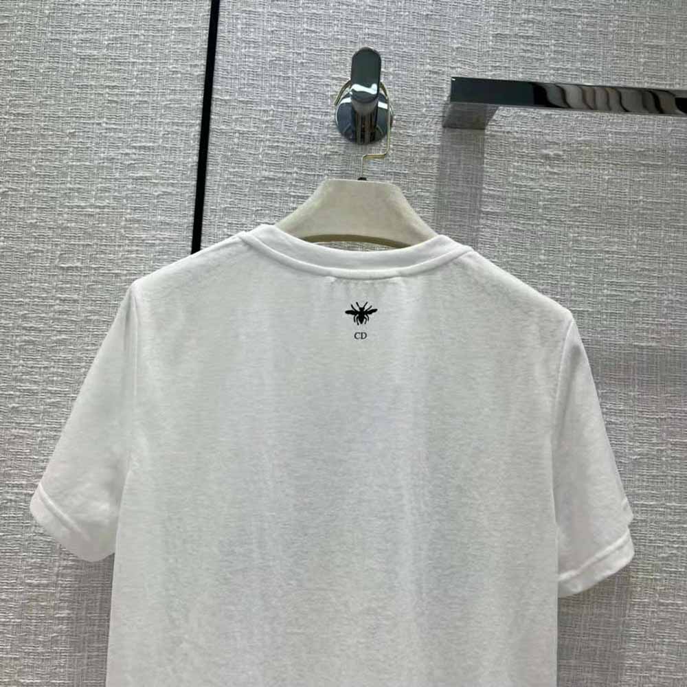 Dior Women T-shirt White Cotton Jersey and Linen with Black Gemini Motif - image 6