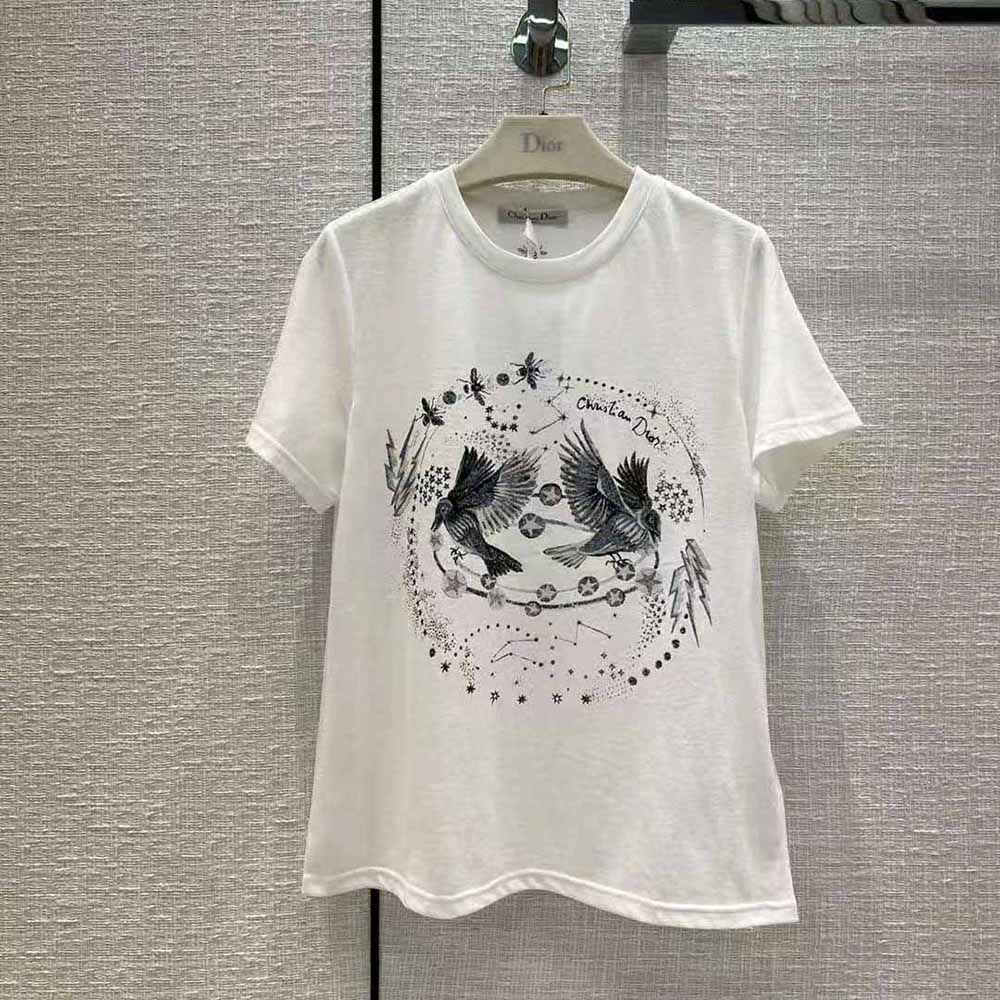 Side angle showing fabric texture of Dior Women T-shirt White Cotton Jersey and Linen