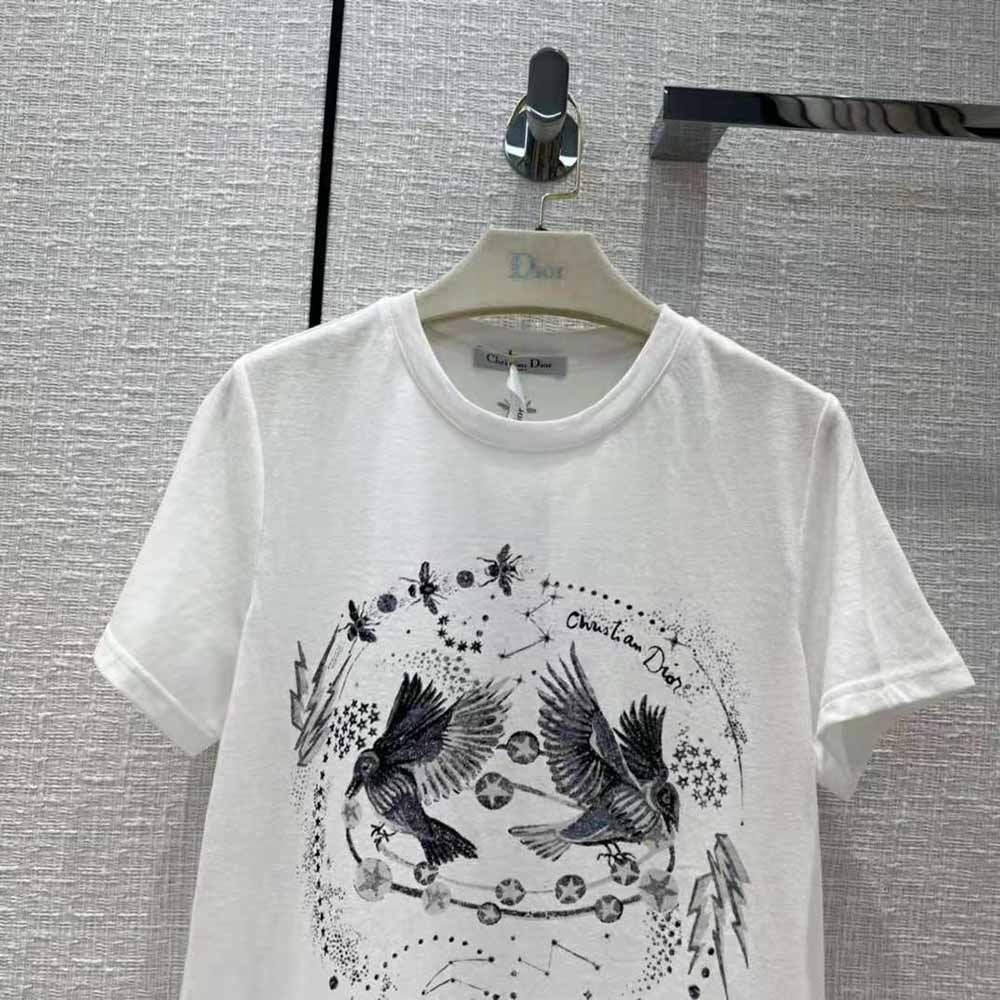 Dior Women T-shirt White Cotton Jersey and Linen with Black Gemini Motif - image 5