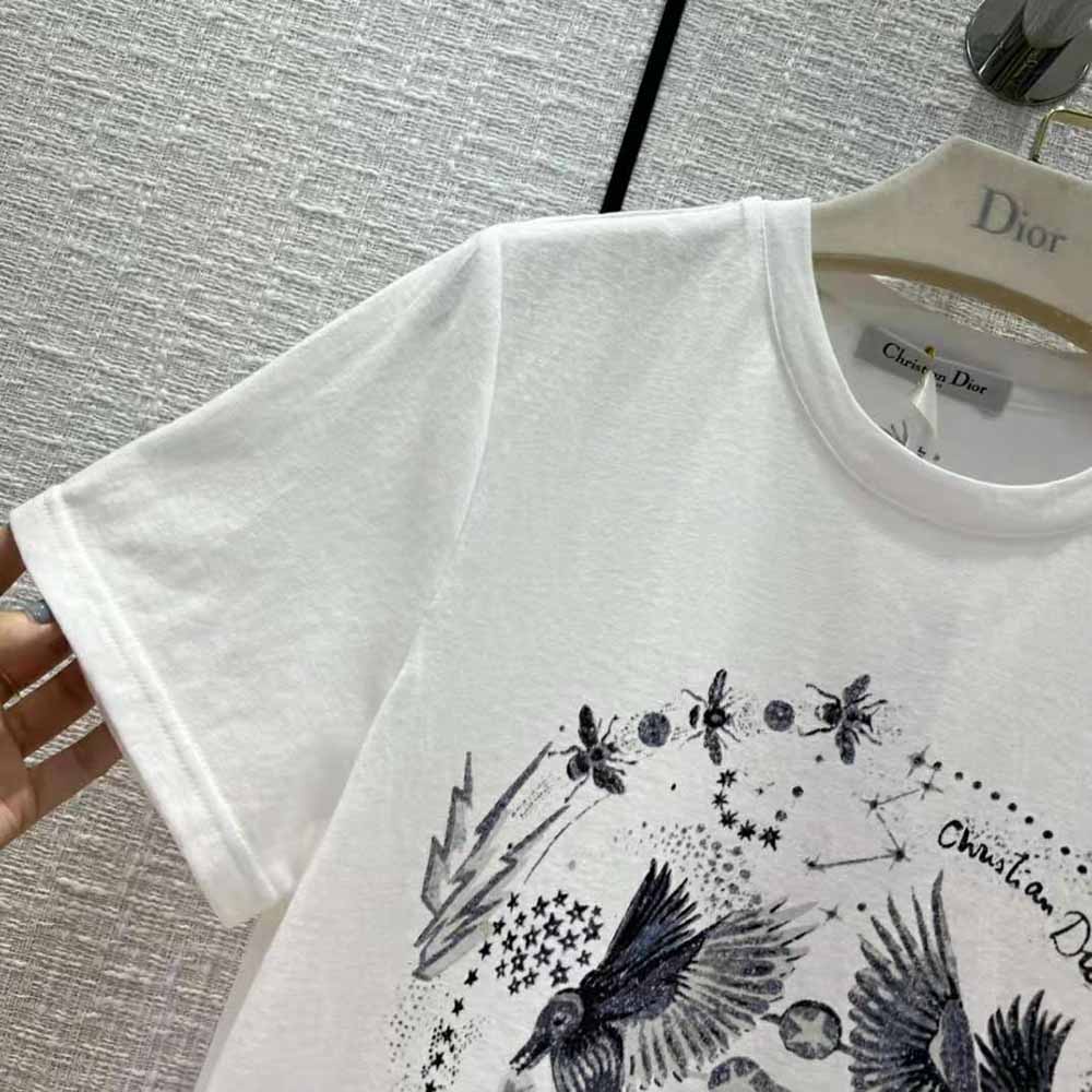 Dior Women T-shirt White Cotton Jersey and Linen with Black Gemini Motif - image 9
