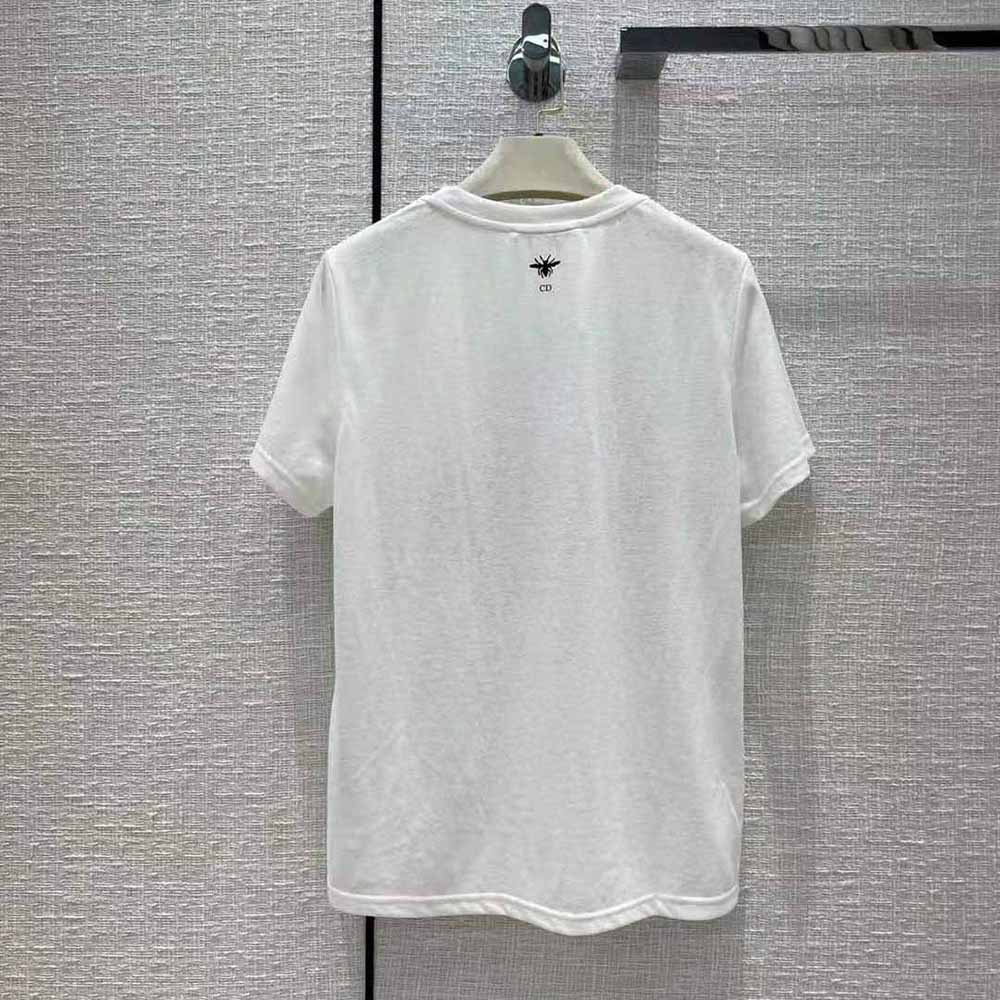 Dior Women T-shirt White Cotton Jersey and Linen with Black Gemini Motif - image 4