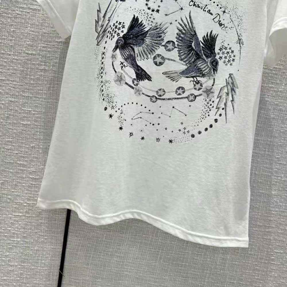 Dior Women T-shirt White Cotton Jersey and Linen with Black Gemini Motif - image 8