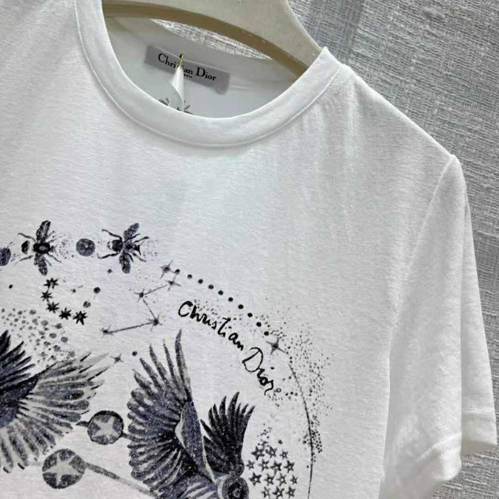Dior Women T-shirt White Cotton Jersey and Linen with Black Gemini Motif - image 7