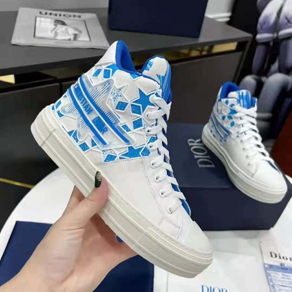 Dior Unisex Walk N Dior Star Sneaker Bright Blue and White Calfskin and Technical Fabric - image 6