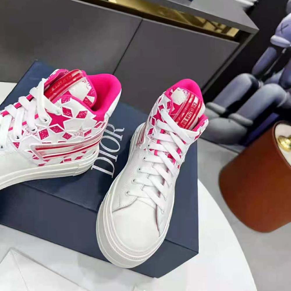 Dior Unisex Walk N Dior Star Sneaker Bright Pink and White Calfskin and Technical Fabric - image 6