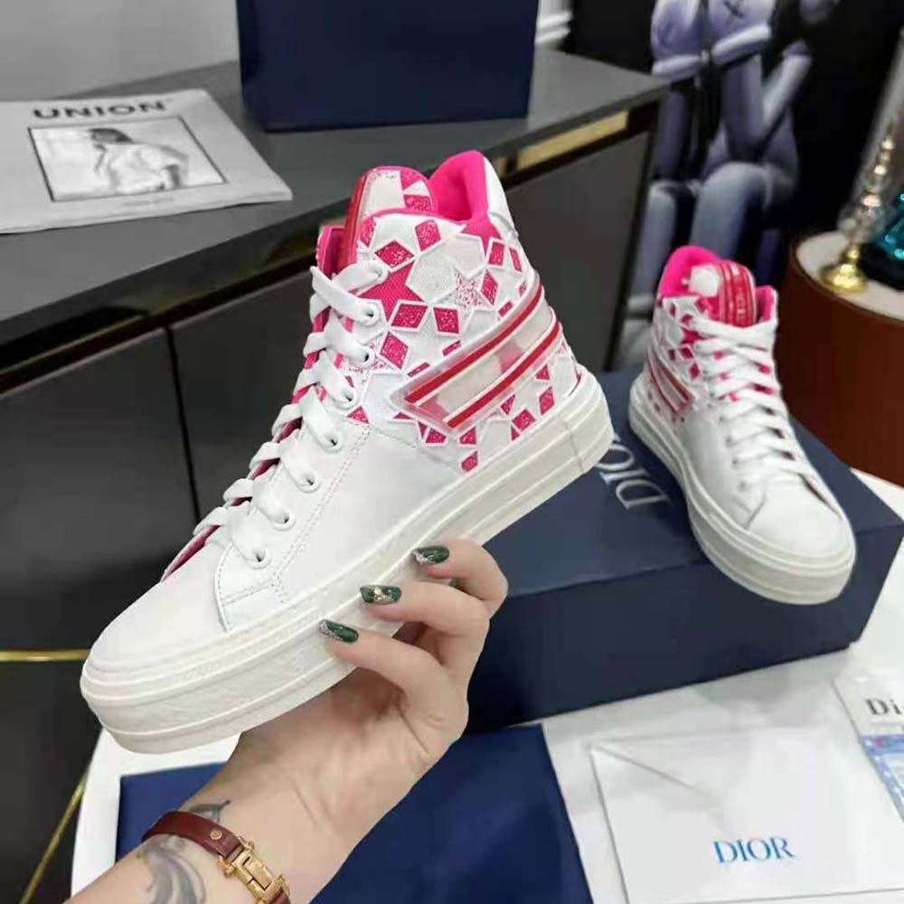 Dior Unisex Walk N Dior Star Sneaker Bright Pink and White Calfskin and Technical Fabric - image 5