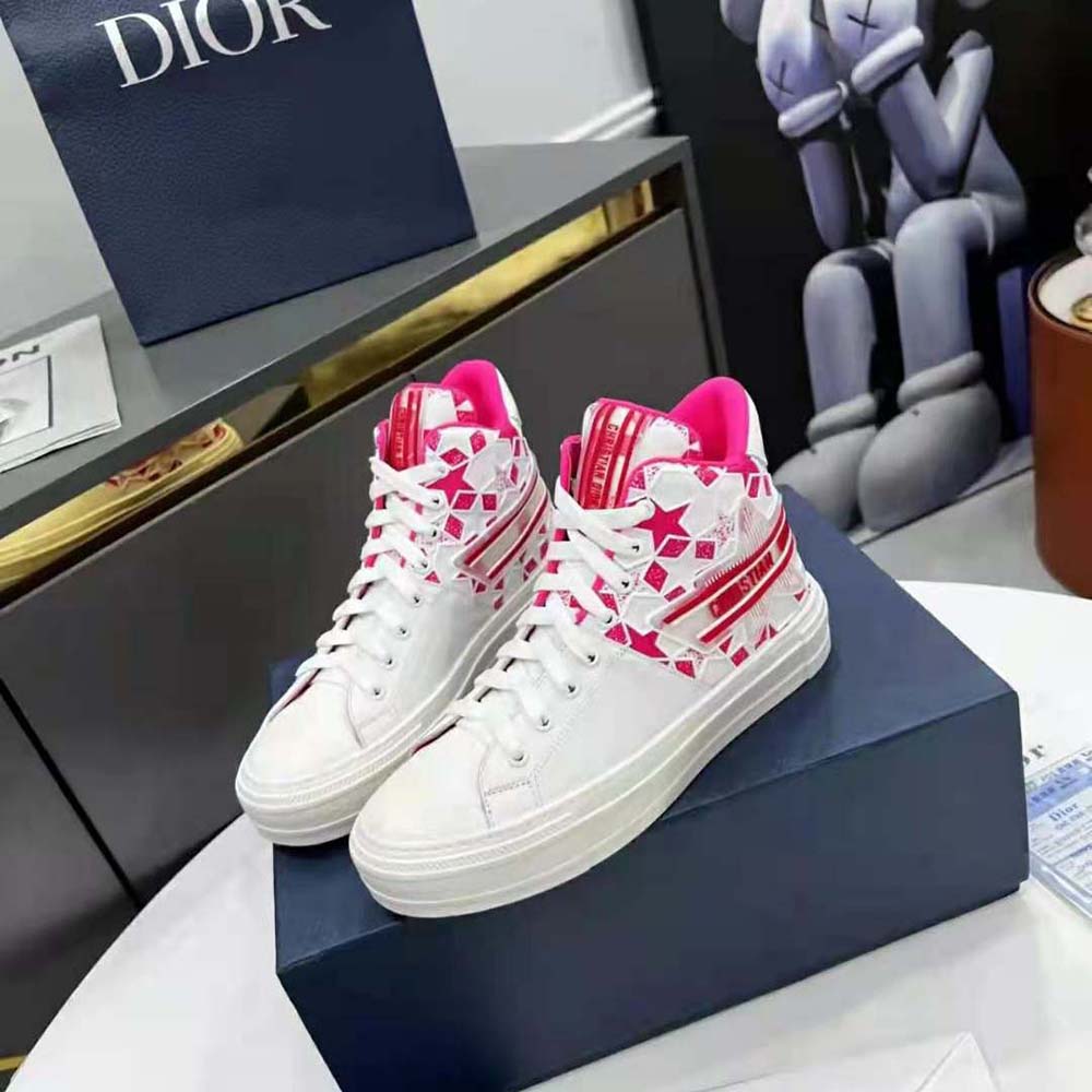 Dior Unisex Walk N Dior Star Sneaker Bright Pink and White Calfskin and Technical Fabric - image 4