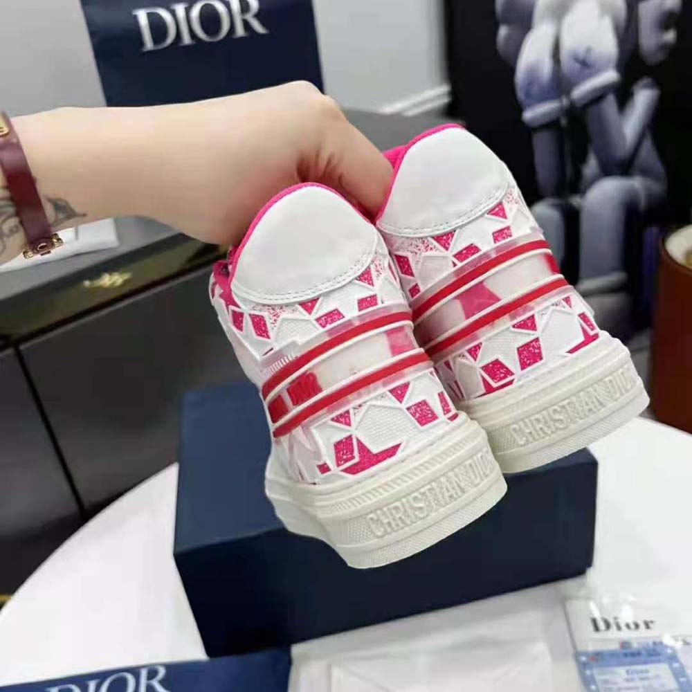 Dior Unisex Walk N Dior Star Sneaker Bright Pink and White Calfskin and Technical Fabric - image 8