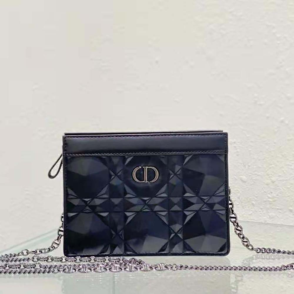 Close-up of diamond motif hardware on Dior Women Caro Zipped Pouch
