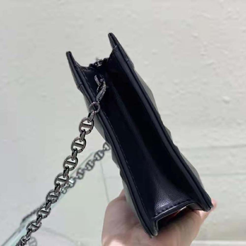 Dior Women Caro Zipped Pouch with Chain Black Macrocannage Calfskin with Diamond Motif - image 6