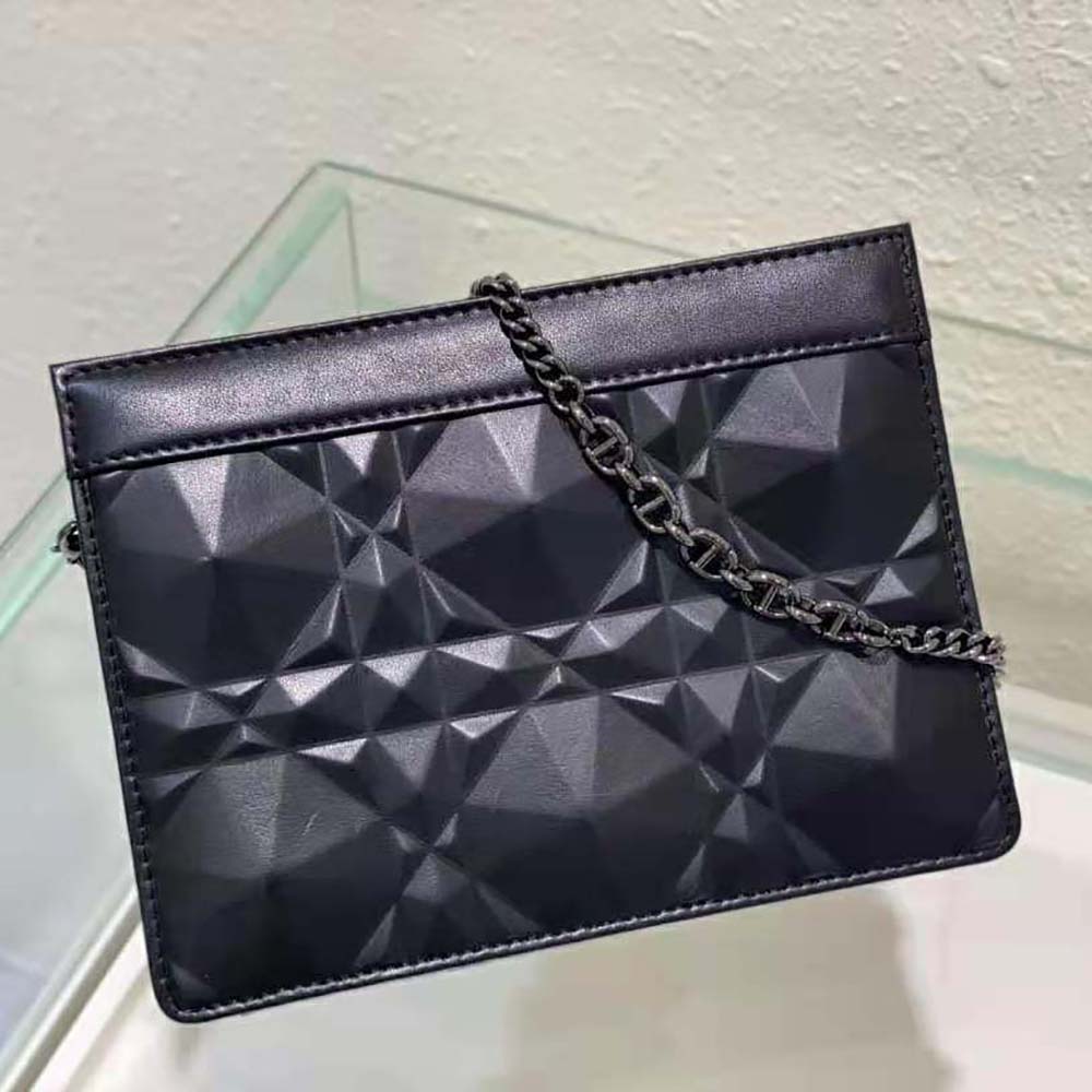 Dior Women Caro Zipped Pouch with Chain Black Macrocannage Calfskin with Diamond Motif - image 4