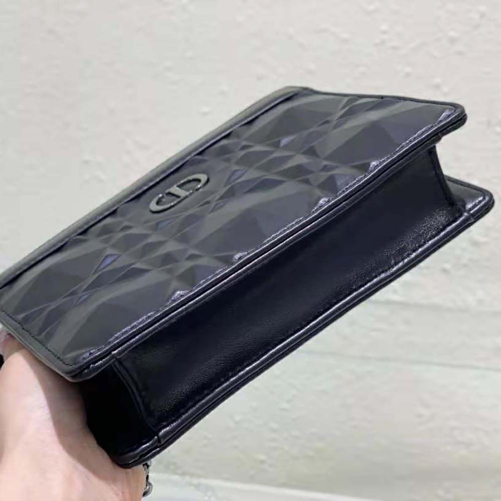 Dior Women Caro Zipped Pouch with Chain Black Macrocannage Calfskin with Diamond Motif - image 7