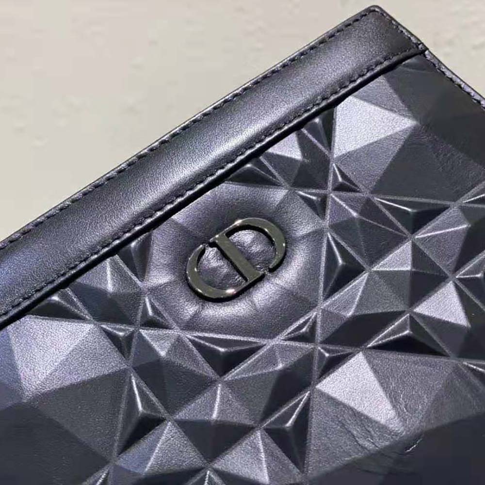 Dior Women Caro Zipped Pouch with Chain Black Macrocannage Calfskin with Diamond Motif - image 9