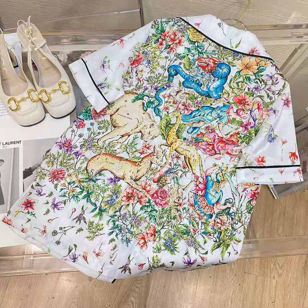 Dior Women Chez Moi Short-Sleeved Shirt White Silk Twill with Multicolor D-Constellation Motif - image 6