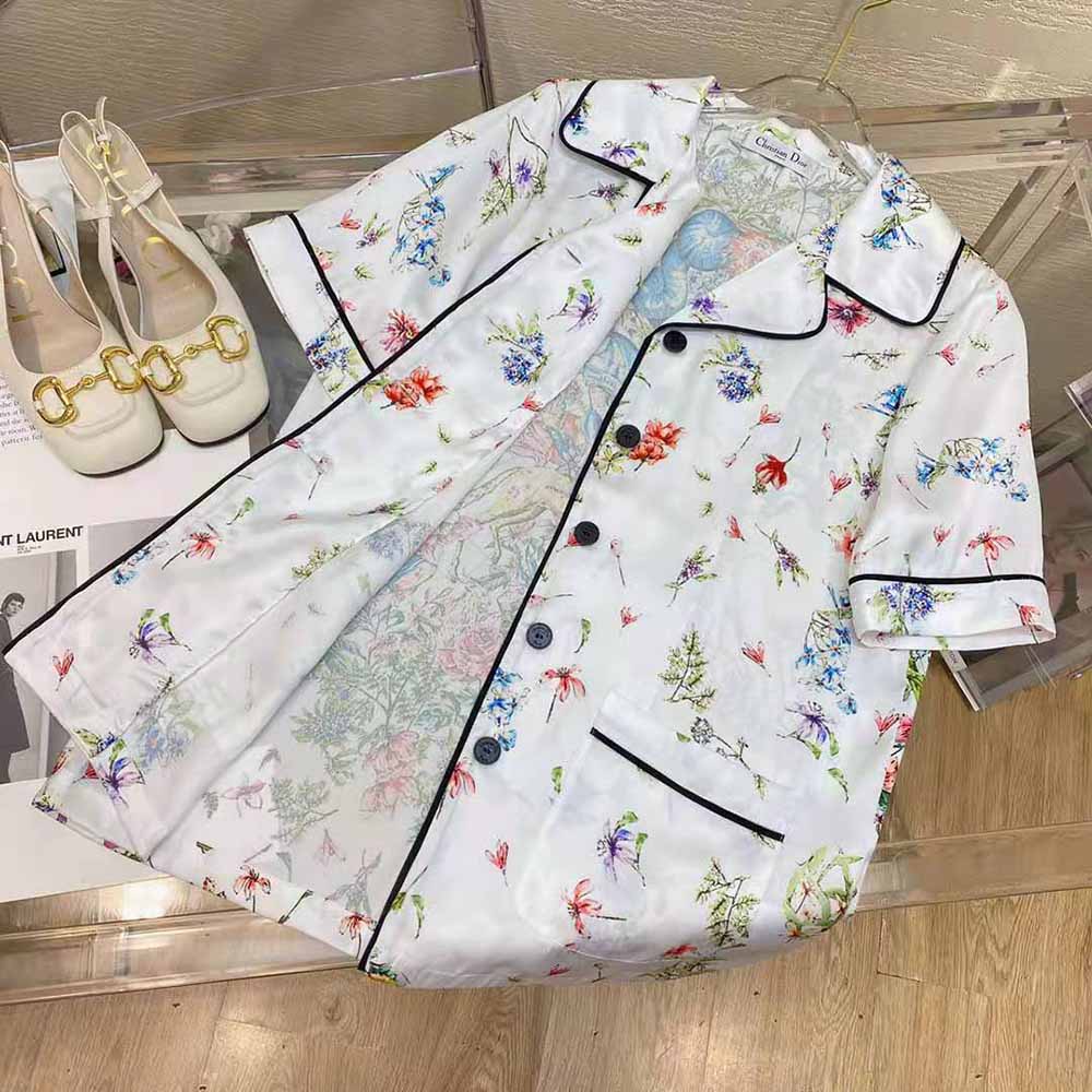 Dior Women Chez Moi Short-Sleeved Shirt White Silk Twill with Multicolor D-Constellation Motif - image 7