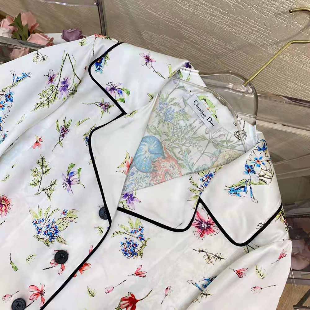 Dior Women Chez Moi Short-Sleeved Shirt White Silk Twill with Multicolor D-Constellation Motif - image 9