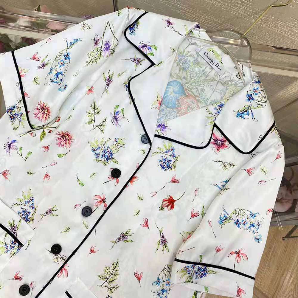 Dior Women Chez Moi Short-Sleeved Shirt White Silk Twill with Multicolor D-Constellation Motif - image 8