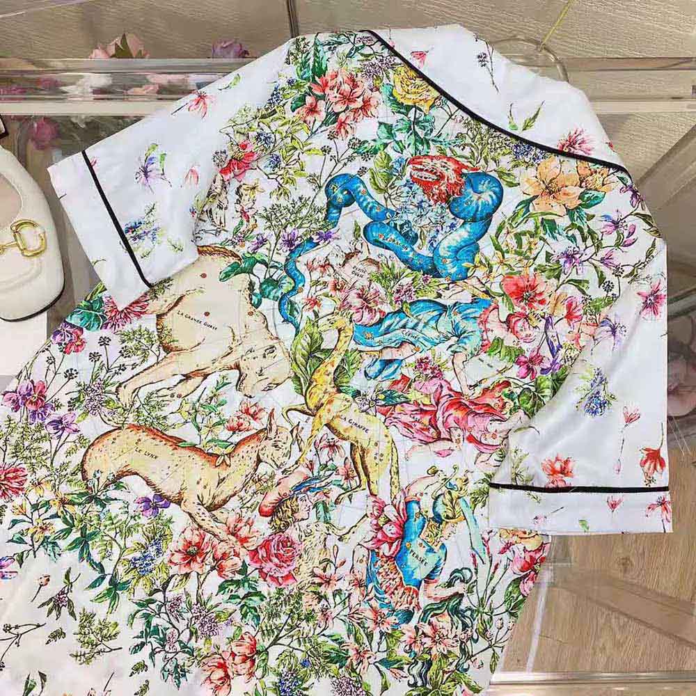 Dior Women Chez Moi Short-Sleeved Shirt White Silk Twill with Multicolor D-Constellation Motif - image 5