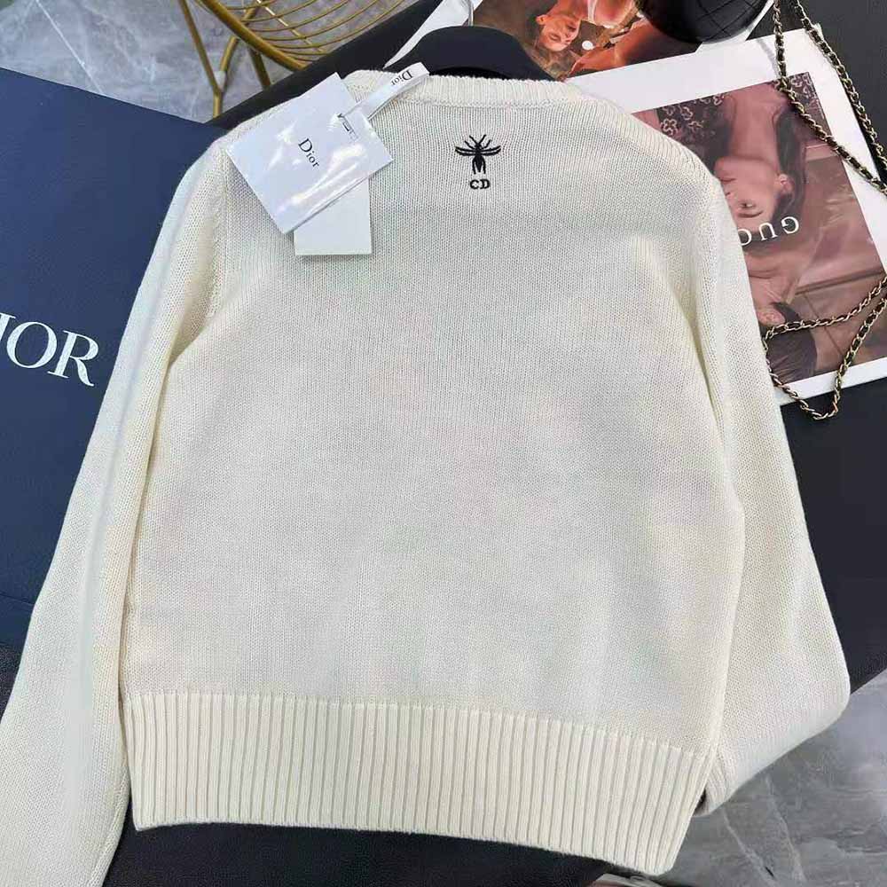 Dior Women Chez Moi Sweater Ecru Cashmere Intarsia Knit with Multicolor D-Constellation Motif - image 6