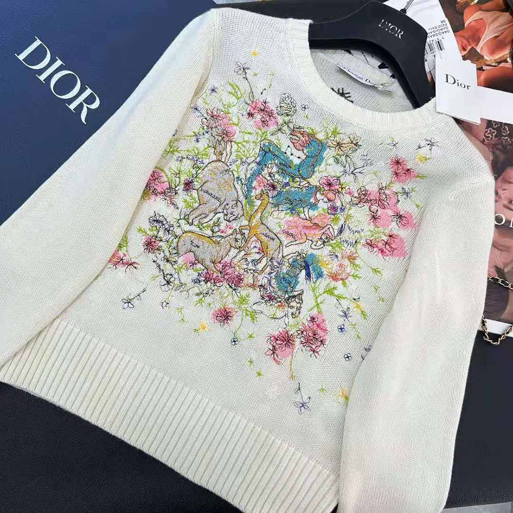 Dior Women Chez Moi Sweater Ecru Cashmere Intarsia Knit with Multicolor D-Constellation Motif - image 5