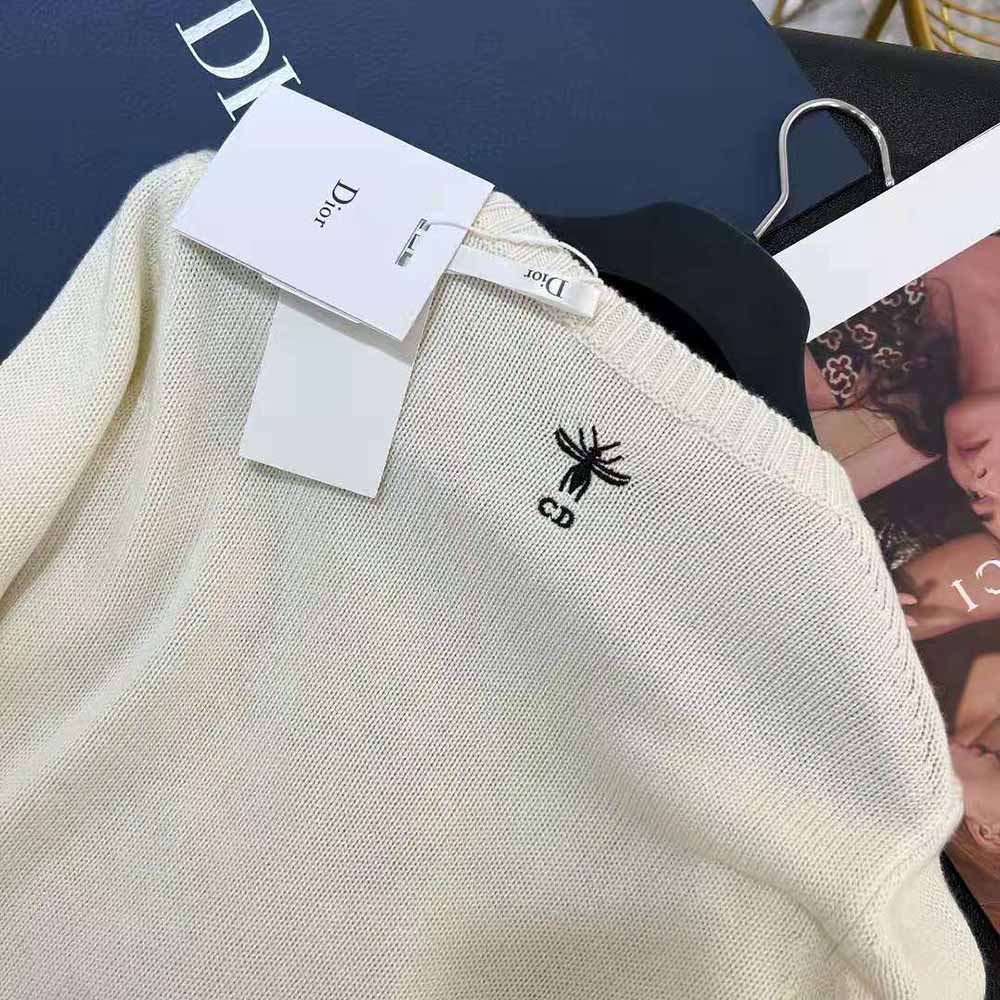 Dior Women Chez Moi Sweater Ecru Cashmere Intarsia Knit with Multicolor D-Constellation Motif - image 9