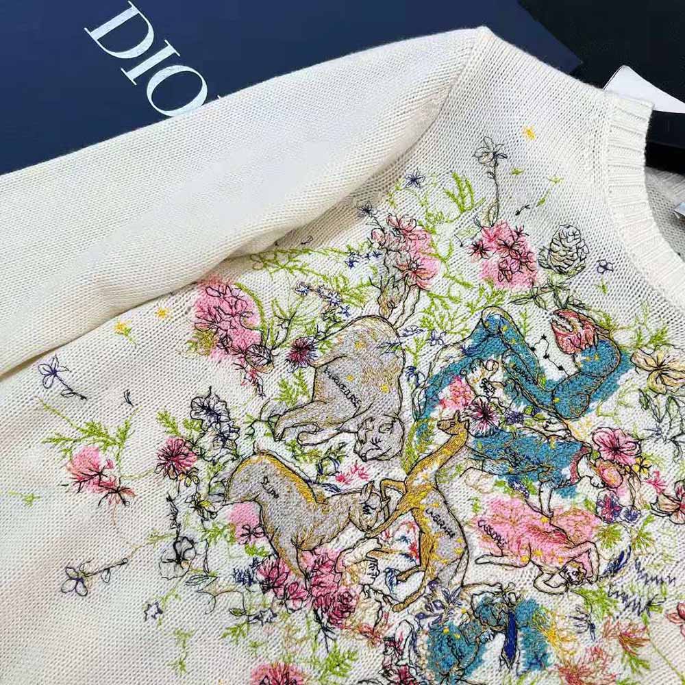 Dior Women Chez Moi Sweater Ecru Cashmere Intarsia Knit with Multicolor D-Constellation Motif - image 7