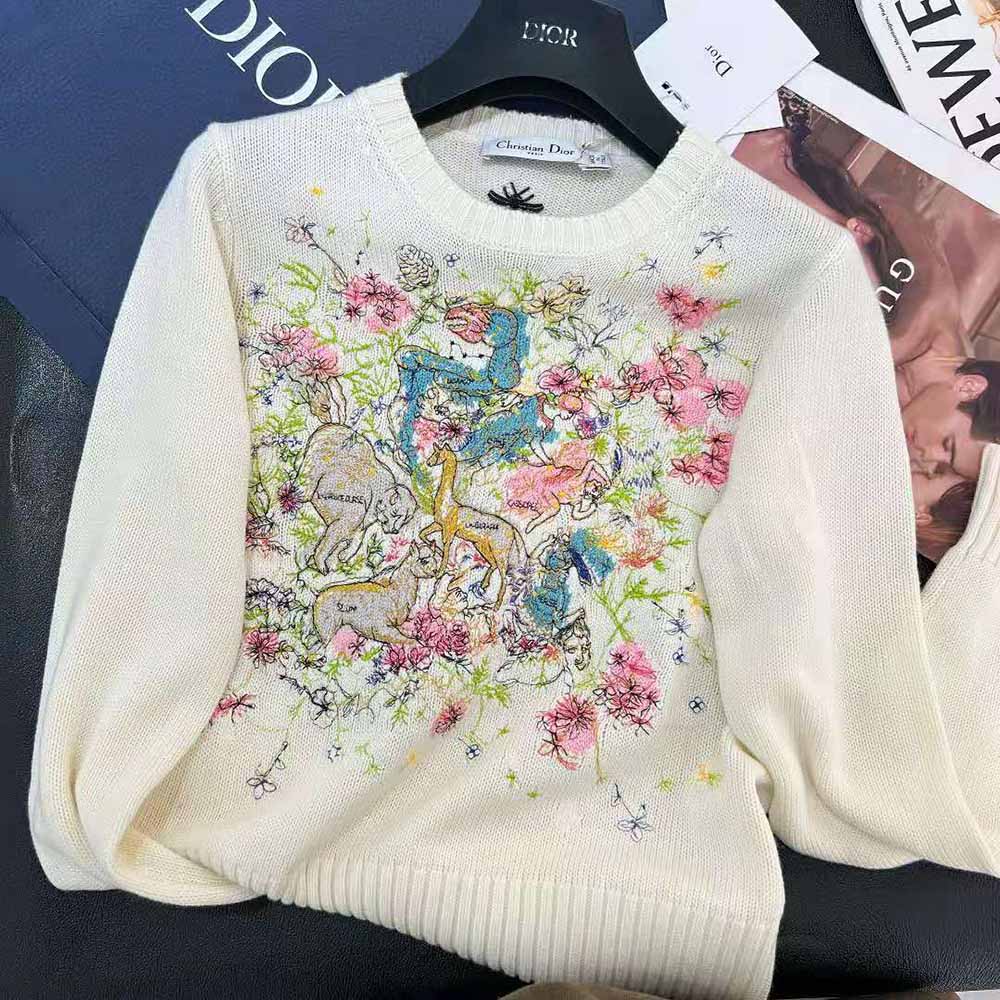 Dior Women Chez Moi Sweater Ecru Cashmere Intarsia Knit with Multicolor D-Constellation Motif - image 4