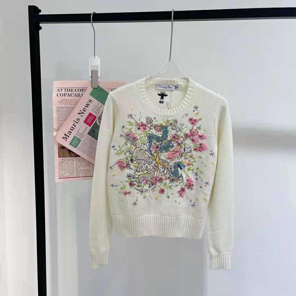 Close-up detail of multicolor D-Constellation motif on Dior Women Chez Moi Sweater