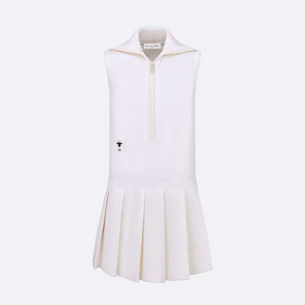 Front view of Dior Women Cropped Fitted Dress White Technical Stretch Pique