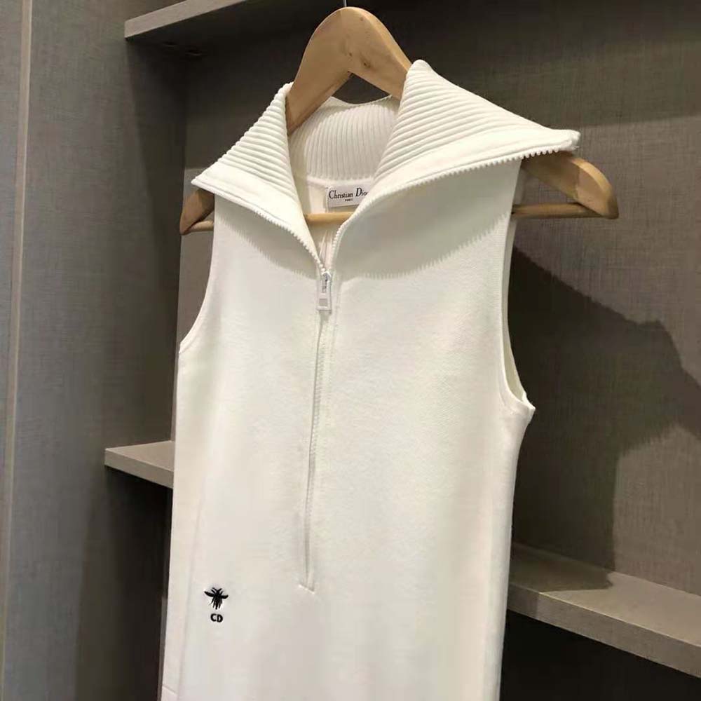 Dior Women Cropped Fitted Dress White Technical Stretch Pique - image 4