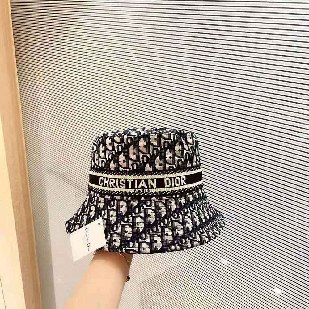 Dior Women D-Oblique Small Brim Bucket Hat Navy Blue Cotton - image 8