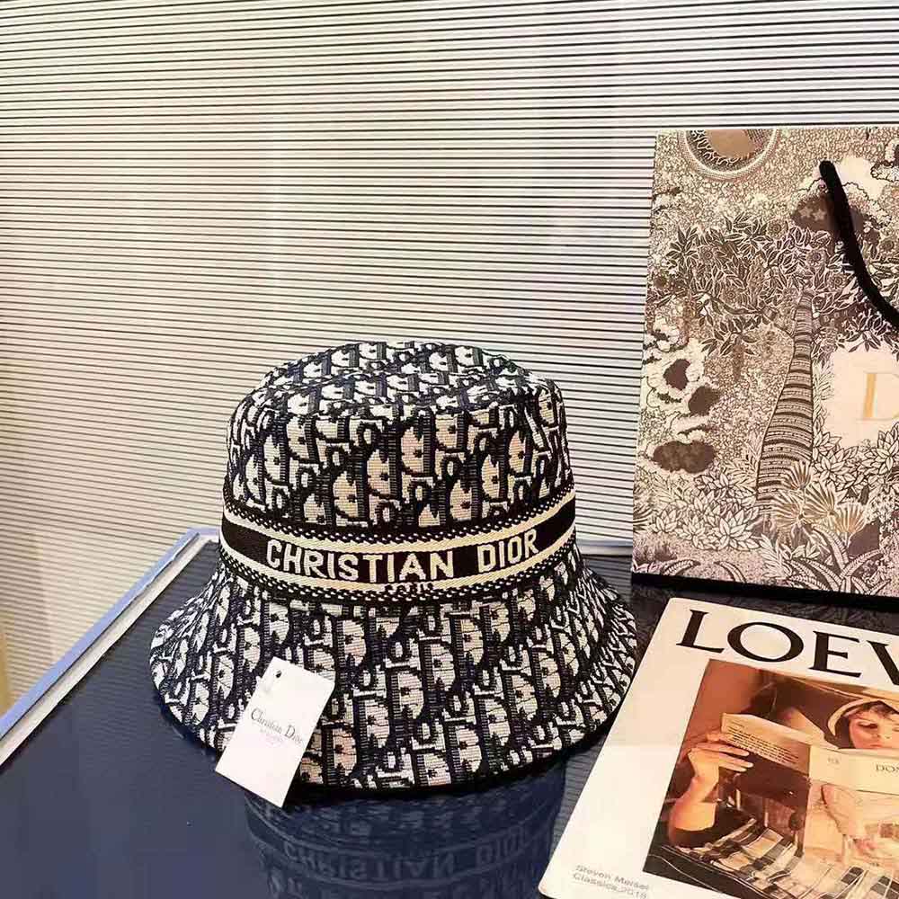 Dior Women D-Oblique Small Brim Bucket Hat Navy Blue Cotton - image 6