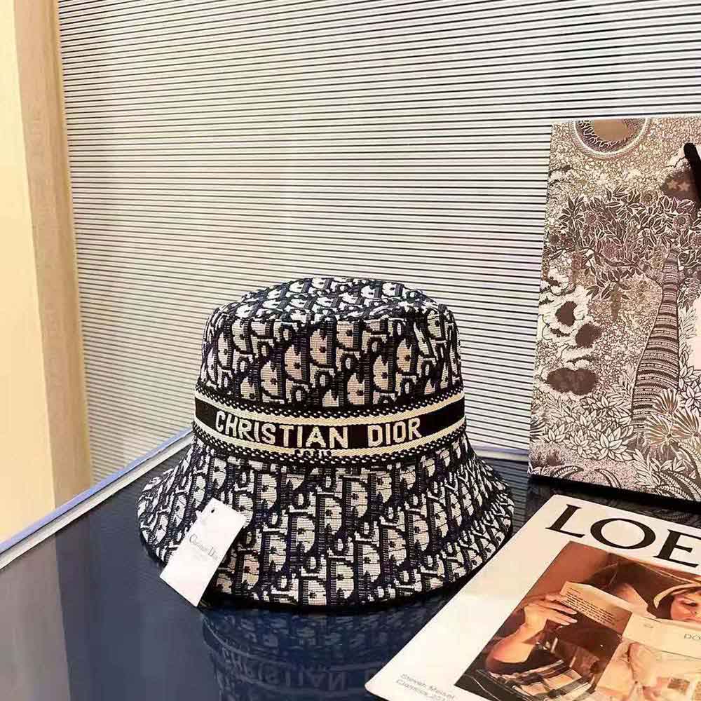Dior Women D-Oblique Small Brim Bucket Hat Navy Blue Cotton - image 4