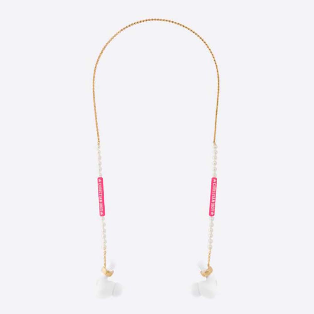 Front view of Dior Women D-Vibe Necklace with gold and pink pearls