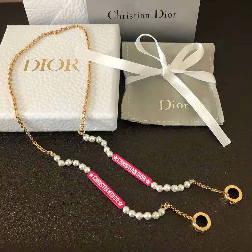 Dior Women D-Vibe Necklace for Headphones Gold-Finish Metal and White Resin Pearls - image 10