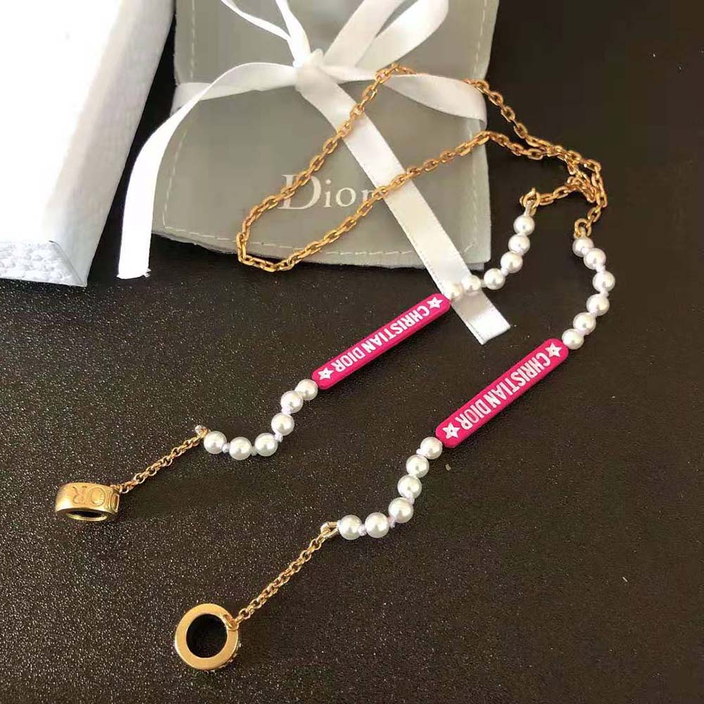 Dior Women D-Vibe Necklace for Headphones Gold-Finish Metal and White Resin Pearls - image 9