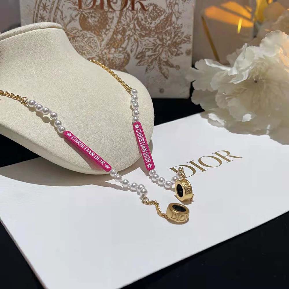 Dior Women D-Vibe Necklace for Headphones Gold-Finish Metal and White Resin Pearls - image 5
